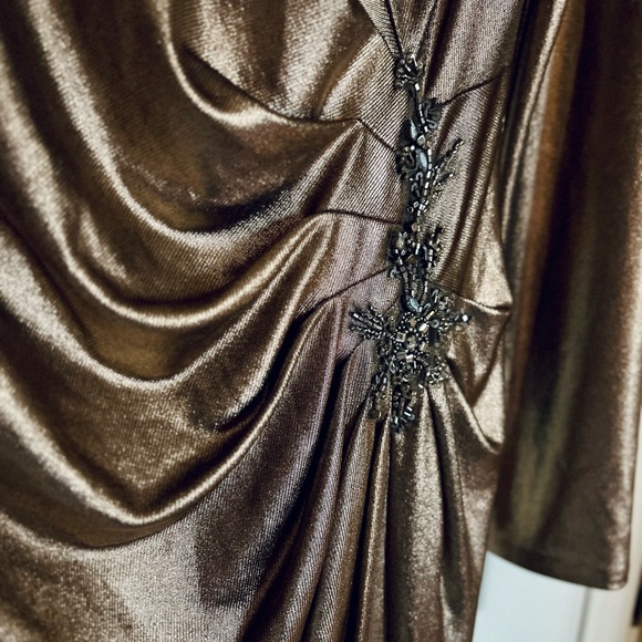 Marchesa Notte Gold Cocktail Dress - Picture 3 of 10